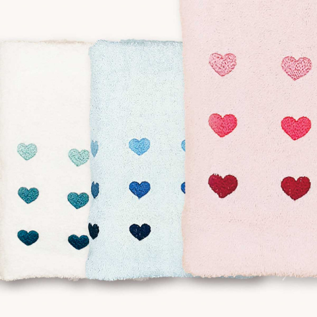 Set asciugamani 1+1 CUORI _ Bianco/Tiffany_Celeste_Rosa